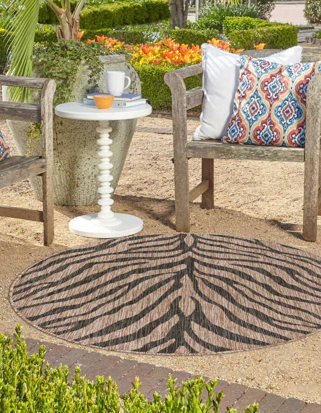 Natural 4' 1 x 4' 1 Outdoor Safari Round Area Rug Weather Resistant for Patio, Deck, Terrace, Balcony, Porch Animal Print Wildlife Nature Carpet for Sale at Rug Engine
