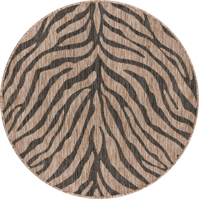 Natural 4' 1 x 4' 1 Outdoor Safari Round Area Rug Weather Resistant for Patio, Deck, Terrace, Balcony, Porch Animal Print Wildlife Nature Carpet for Sale at Rug Engine