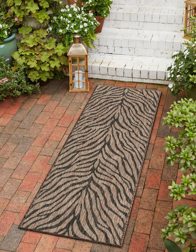 Natural 2' x 6' 1 Outdoor Safari Runner Area Rug Weather Resistant for Patio, Deck, Terrace, Balcony, Porch Animal Print Wildlife Nature Carpet for Sale at Rug Engine