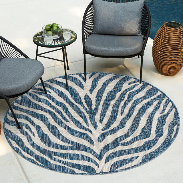 Blue 4' 1 x 4' 1 Outdoor Safari Round Area Rug Weather Resistant for Patio, Deck, Terrace, Balcony, Porch Animal Print Wildlife Nature Carpet for Sale at Rug Engine