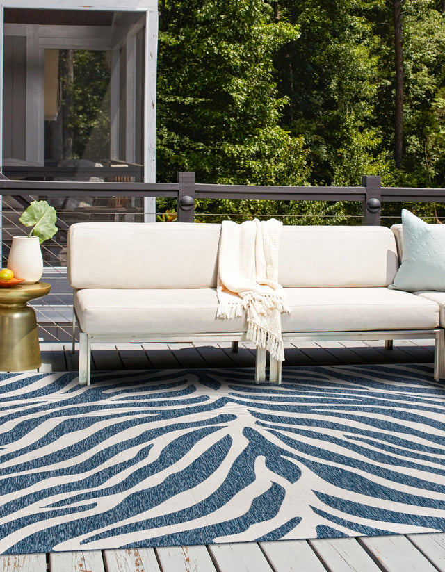 Blue 10' x 10' Outdoor Safari Square Area Rug Weather Resistant for Patio, Deck, Terrace, Balcony, Porch Animal Print Wildlife Nature Carpet for Sale at Rug Engine