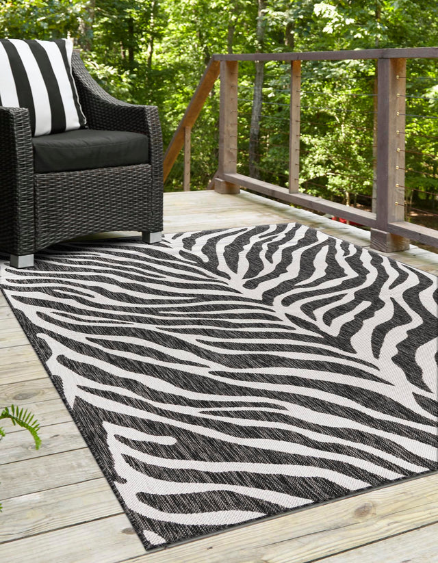 White 9' x 12' Outdoor Safari Rectangle Area Rug Weather Resistant for Patio, Deck, Terrace, Balcony, Porch Animal Print Wildlife Nature Carpet for Sale at Rug Engine