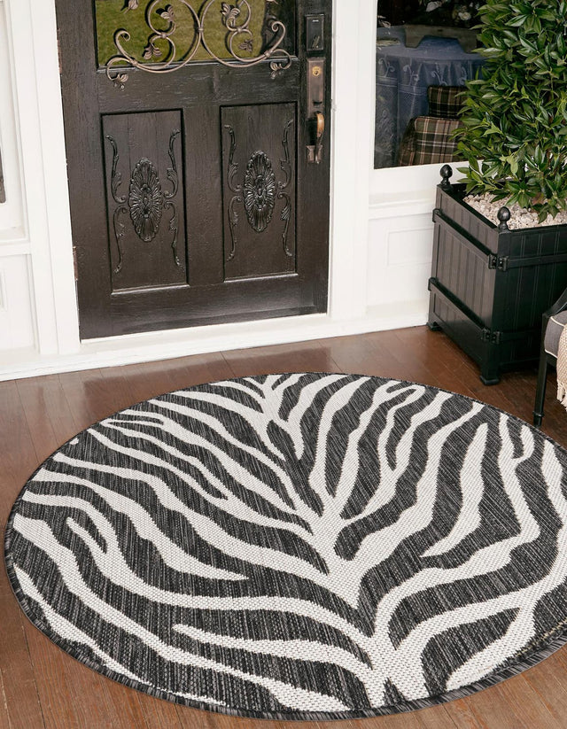 White 10' x 10' Outdoor Safari Round Area Rug Weather Resistant for Patio, Deck, Terrace, Balcony, Porch Animal Print Wildlife Nature Carpet for Sale at Rug Engine