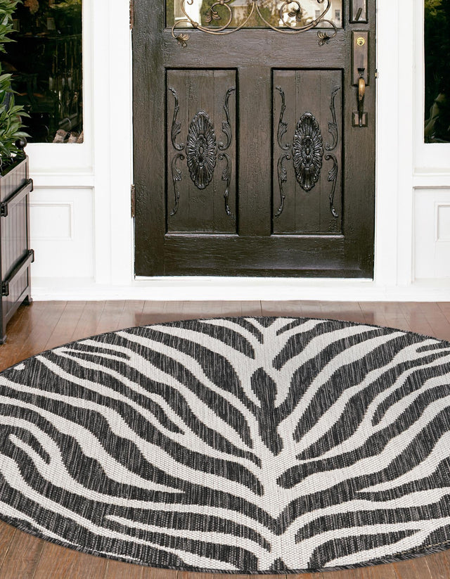 White 10' x 10' Outdoor Safari Round Area Rug Weather Resistant for Patio, Deck, Terrace, Balcony, Porch Animal Print Wildlife Nature Carpet for Sale at Rug Engine