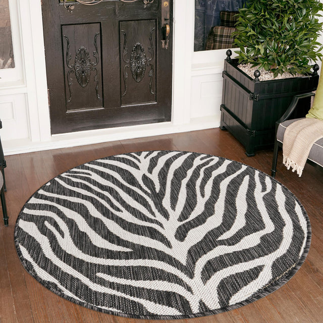 White 10' x 10' Outdoor Safari Round Area Rug Weather Resistant for Patio, Deck, Terrace, Balcony, Porch Animal Print Wildlife Nature Carpet for Sale at Rug Engine