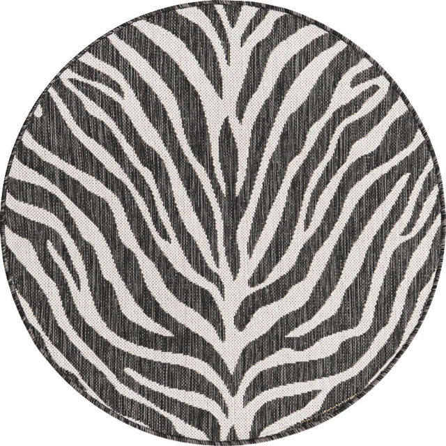 White 3' 1 x 3' 1 Outdoor Safari Round Area Rug Weather Resistant for Patio, Deck, Terrace, Balcony, Porch Animal Print Wildlife Nature Carpet for Sale at Rug Engine