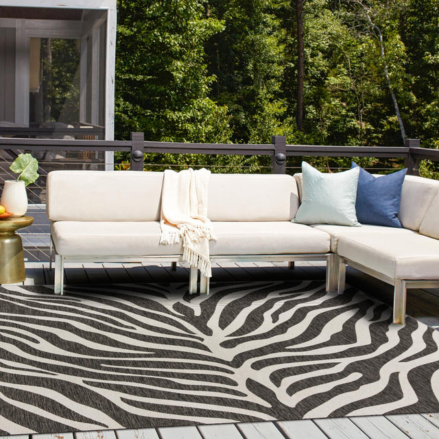 White 10' x 10' Outdoor Safari Square Area Rug Weather Resistant for Patio, Deck, Terrace, Balcony, Porch Animal Print Wildlife Nature Carpet for Sale at Rug Engine