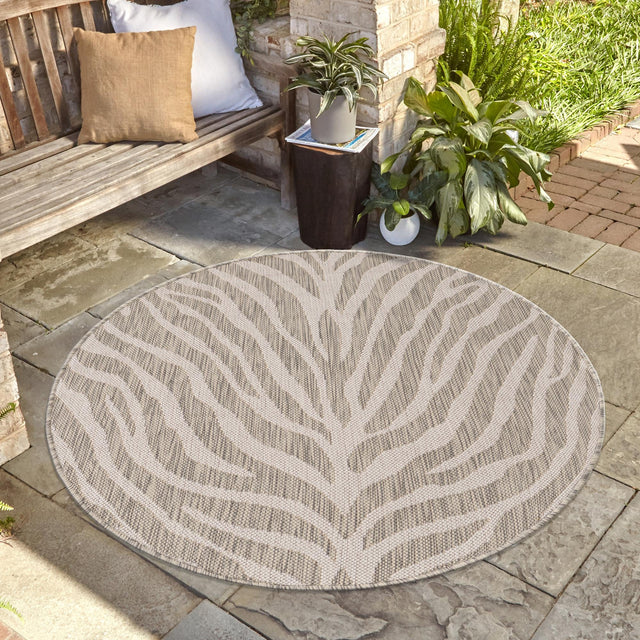 Gray 3' 1 x 3' 1 Outdoor Safari Round Area Rug Weather Resistant for Patio, Deck, Terrace, Balcony, Porch Animal Print Wildlife Nature Carpet for Sale at Rug Engine