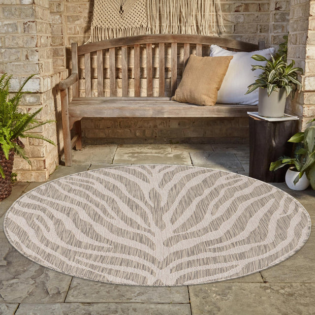 Gray 4' 1 x 4' 1 Outdoor Safari Round Area Rug Weather Resistant for Patio, Deck, Terrace, Balcony, Porch Animal Print Wildlife Nature Carpet for Sale at Rug Engine