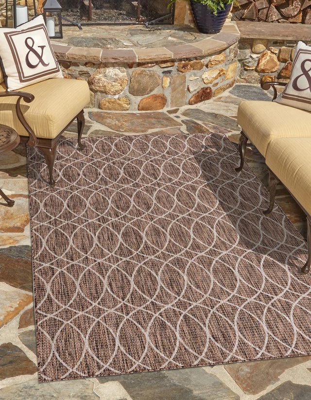 Brown 7' 10 x 11' Outdoor Trellis Rectangle Area Rug Weather Resistant for Patio, Deck, Terrace, Balcony, Porch Geometric Design Water Safe Outside Carpet for Sale at Rug Engine