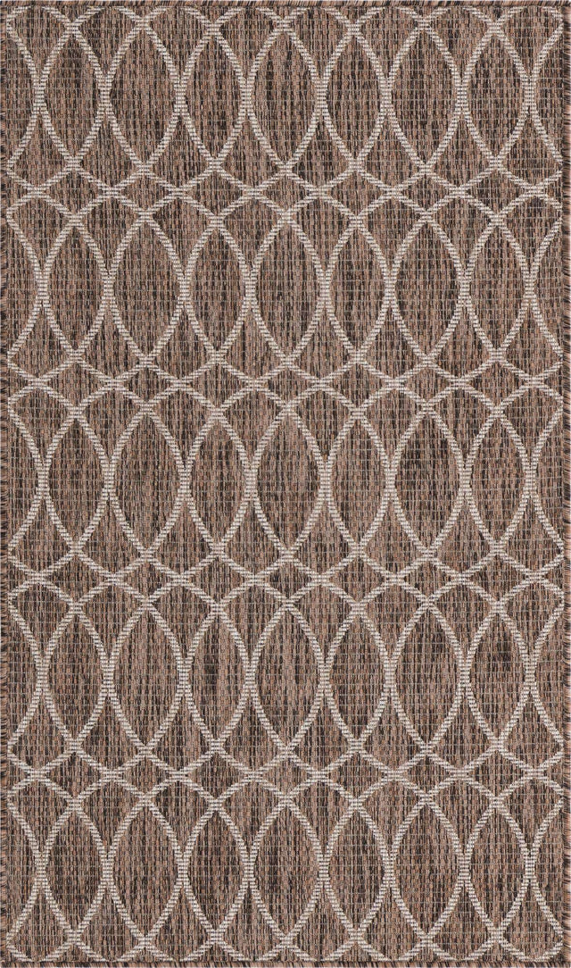 Brown 3' 1 x 5' 3 Outdoor Trellis Rectangle Area Rug Weather Resistant for Patio, Deck, Terrace, Balcony, Porch Geometric Design Water Safe Outside Carpet for Sale at Rug Engine