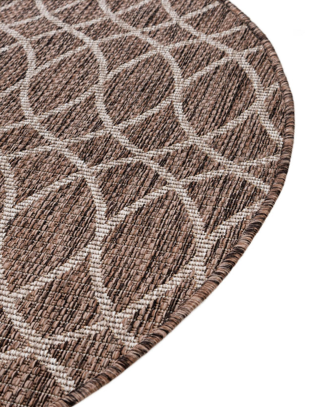 Brown 3' 1 x 3' 1 Outdoor Trellis Round Area Rug Weather Resistant for Patio, Deck, Terrace, Balcony, Porch Geometric Design Water Safe Outside Carpet for Sale at Rug Engine