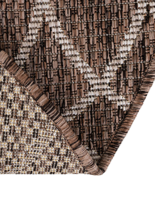 Brown 3' 1 x 3' 1 Outdoor Trellis Round Area Rug Weather Resistant for Patio, Deck, Terrace, Balcony, Porch Geometric Design Water Safe Outside Carpet for Sale at Rug Engine