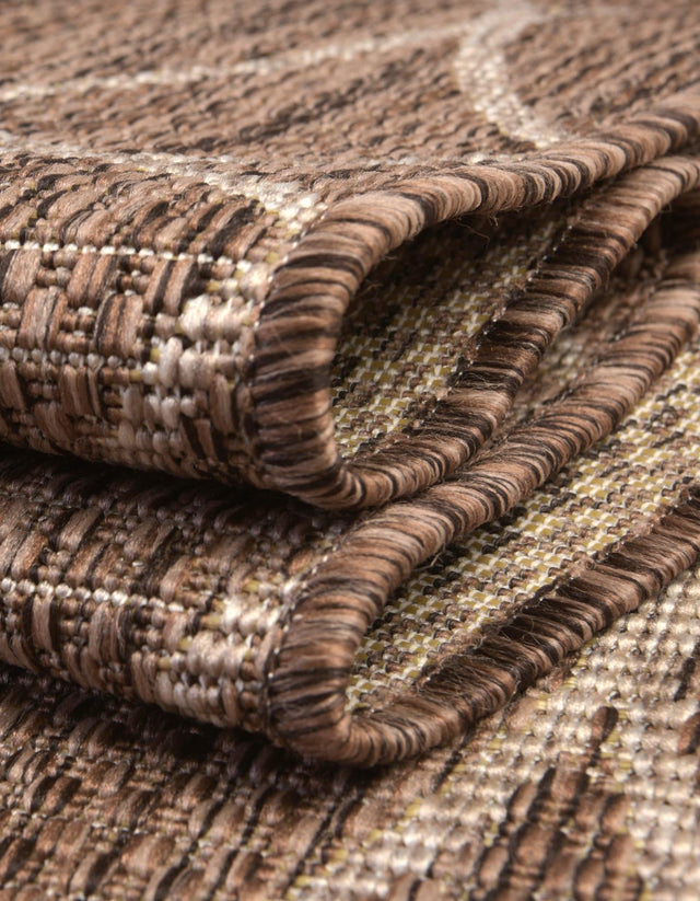 Brown 3' 1 x 3' 1 Outdoor Trellis Round Area Rug Weather Resistant for Patio, Deck, Terrace, Balcony, Porch Geometric Design Water Safe Outside Carpet for Sale at Rug Engine