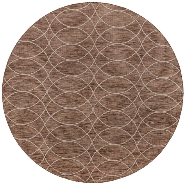 Brown 10' x 10' Outdoor Trellis Round Area Rug Weather Resistant for Patio, Deck, Terrace, Balcony, Porch Geometric Design Water Safe Outside Carpet for Sale at Rug Engine