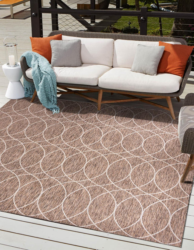 Brown 10' x 10' Outdoor Trellis Square Area Rug Weather Resistant for Patio, Deck, Terrace, Balcony, Porch Geometric Design Water Safe Outside Carpet for Sale at Rug Engine