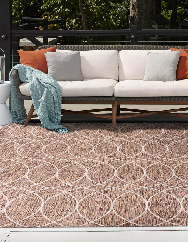 Brown 10' x 10' Outdoor Trellis Square Area Rug Weather Resistant for Patio, Deck, Terrace, Balcony, Porch Geometric Design Water Safe Outside Carpet for Sale at Rug Engine