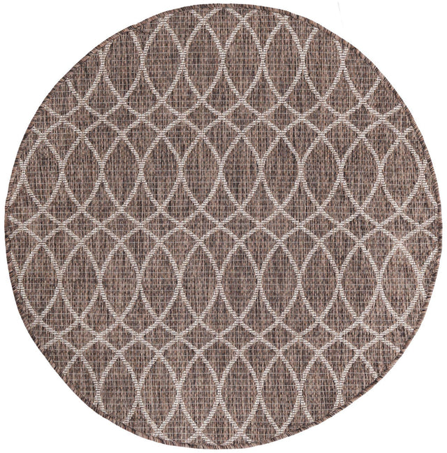 Brown 4' 1 x 4' 1 Outdoor Trellis Round Area Rug Weather Resistant for Patio, Deck, Terrace, Balcony, Porch Geometric Design Water Safe Outside Carpet for Sale at Rug Engine