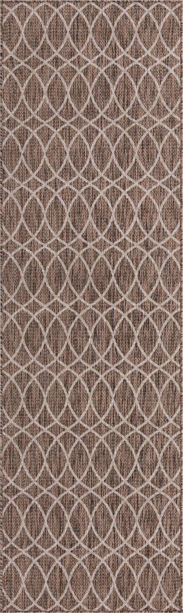 Brown 2' 7 x 10' Outdoor Trellis Runner Area Rug Weather Resistant for Patio, Deck, Terrace, Balcony, Porch Geometric Design Water Safe Outside Carpet for Sale at Rug Engine