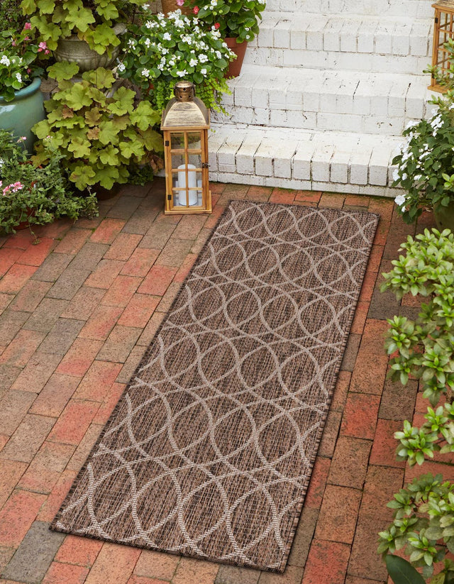 Brown 2' x 6' 1 Outdoor Trellis Runner Area Rug Weather Resistant for Patio, Deck, Terrace, Balcony, Porch Geometric Design Water Safe Outside Carpet for Sale at Rug Engine