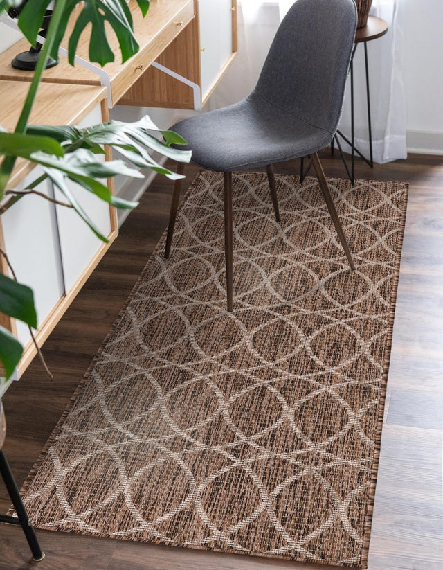 Brown 2' x 8' Outdoor Trellis Runner Area Rug Weather Resistant for Patio, Deck, Terrace, Balcony, Porch Geometric Design Water Safe Outside Carpet for Sale at Rug Engine