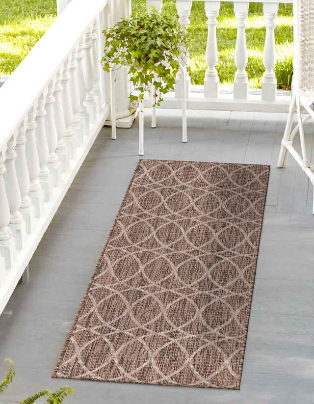 Brown 2' x 6' 1 Outdoor Trellis Runner Area Rug Weather Resistant for Patio, Deck, Terrace, Balcony, Porch Geometric Design Water Safe Outside Carpet for Sale at Rug Engine