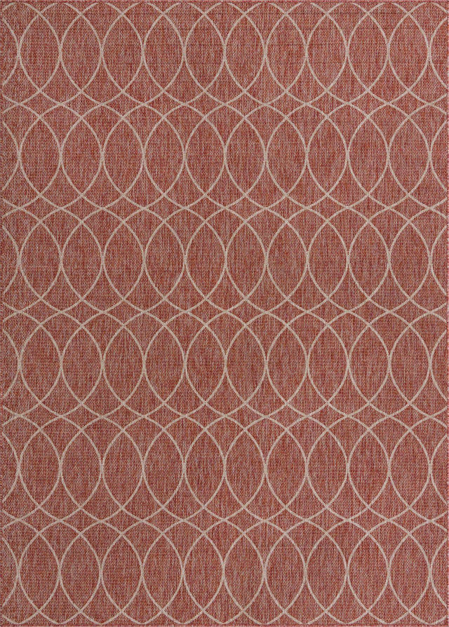 Rust Red 7' 10 x 11' Outdoor Trellis Rectangle Area Rug Weather Resistant for Patio, Deck, Terrace, Balcony, Porch Geometric Design Water Safe Outside Carpet for Sale at Rug Engine