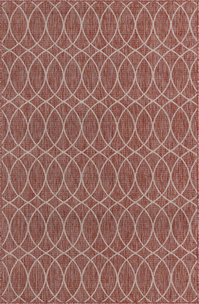Rust Red 5' 3 x 8' Outdoor Trellis Rectangle Area Rug Weather Resistant for Patio, Deck, Terrace, Balcony, Porch Geometric Design Water Safe Outside Carpet for Sale at Rug Engine