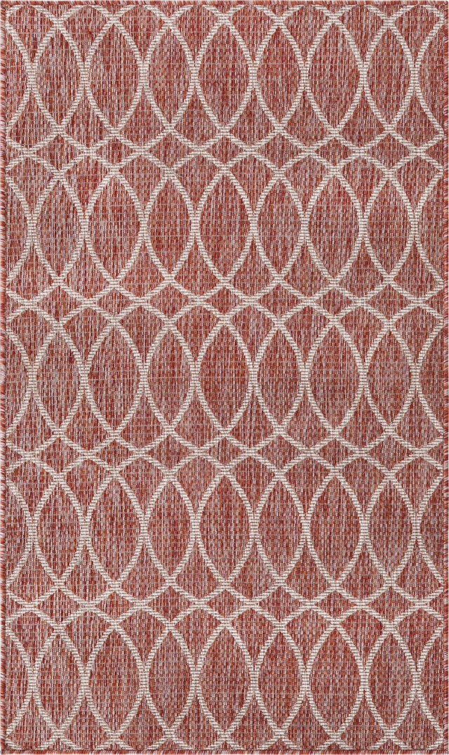 Rust Red 3' 1 x 5' 3 Outdoor Trellis Rectangle Area Rug Weather Resistant for Patio, Deck, Terrace, Balcony, Porch Geometric Design Water Safe Outside Carpet for Sale at Rug Engine