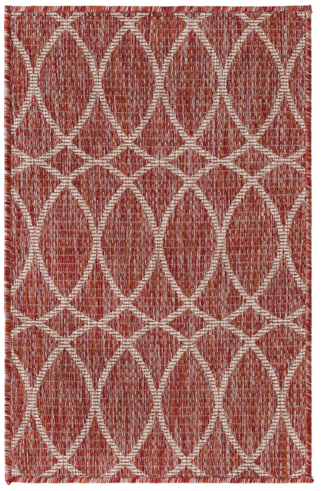 Rust Red 2' x 3' 1 Outdoor Trellis Rectangle Area Rug Weather Resistant for Patio, Deck, Terrace, Balcony, Porch Geometric Design Water Safe Outside Carpet for Sale at Rug Engine