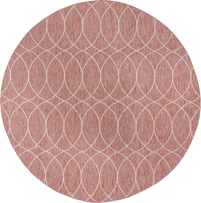 Rust Red 10' x 10' Outdoor Trellis Round Area Rug Weather Resistant for Patio, Deck, Terrace, Balcony, Porch Geometric Design Water Safe Outside Carpet for Sale at Rug Engine