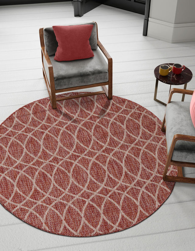 Rust Red 4' 1 x 4' 1 Outdoor Trellis Round Area Rug Weather Resistant for Patio, Deck, Terrace, Balcony, Porch Geometric Design Water Safe Outside Carpet for Sale at Rug Engine
