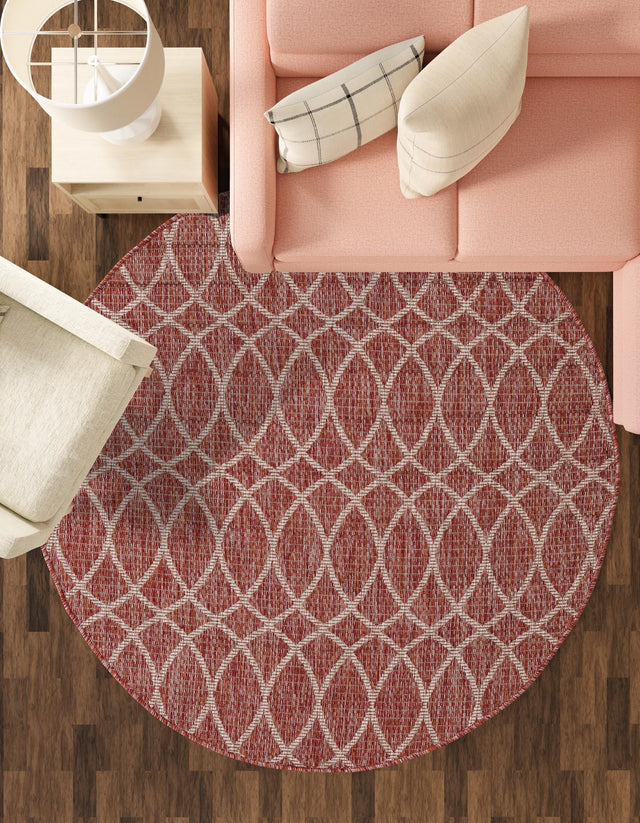 Rust Red 10' x 10' Outdoor Trellis Round Area Rug Weather Resistant for Patio, Deck, Terrace, Balcony, Porch Geometric Design Water Safe Outside Carpet for Sale at Rug Engine