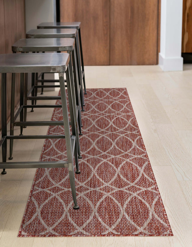 Rust Red 2' x 6' 1 Outdoor Trellis Runner Area Rug Weather Resistant for Patio, Deck, Terrace, Balcony, Porch Geometric Design Water Safe Outside Carpet for Sale at Rug Engine