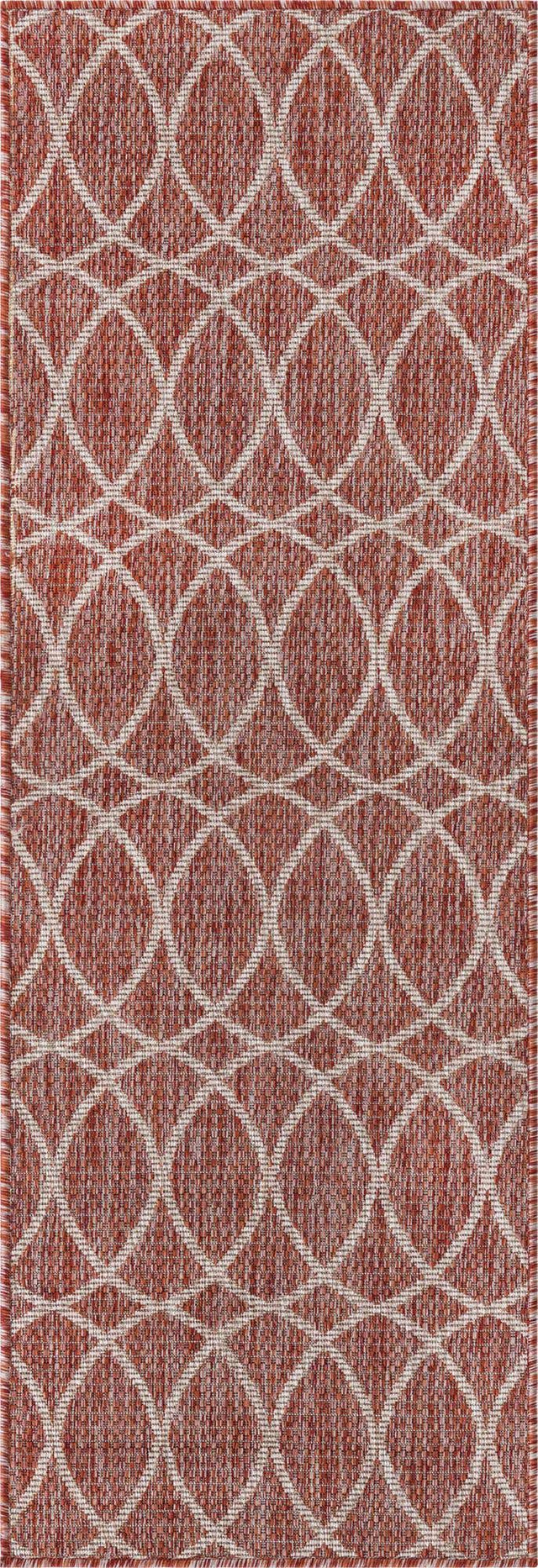 Rust Red 2' x 6' 1 Outdoor Trellis Runner Area Rug Weather Resistant for Patio, Deck, Terrace, Balcony, Porch Geometric Design Water Safe Outside Carpet for Sale at Rug Engine