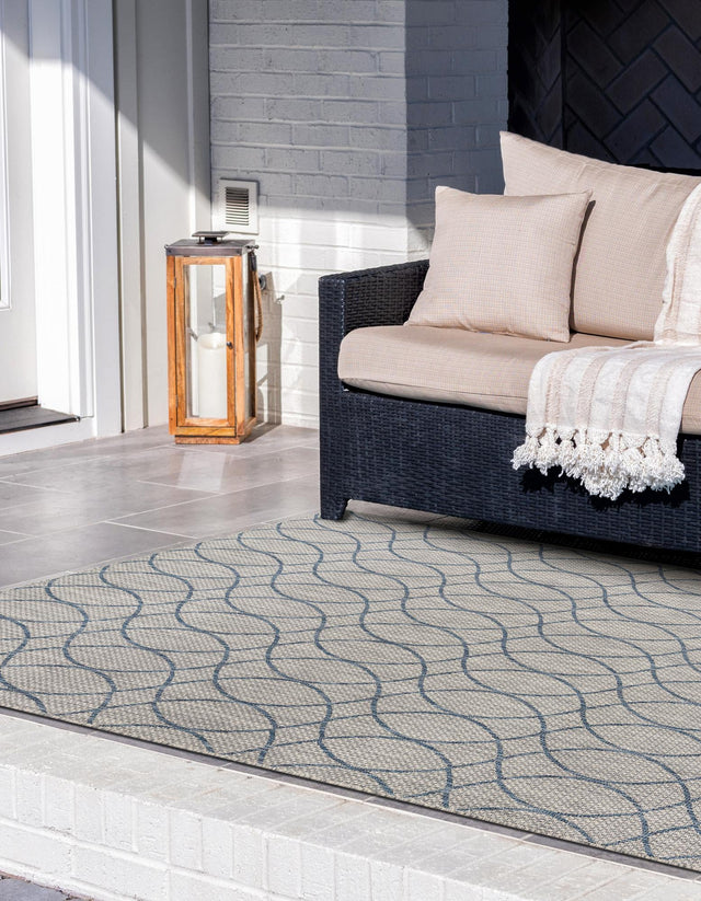 Gray Blue 3' x 5' 3 Outdoor Trellis Rectangle Area Rug Weather Resistant for Patio, Deck, Terrace, Balcony, Porch Geometric Design Water Safe Outside Carpet for Sale at Rug Engine