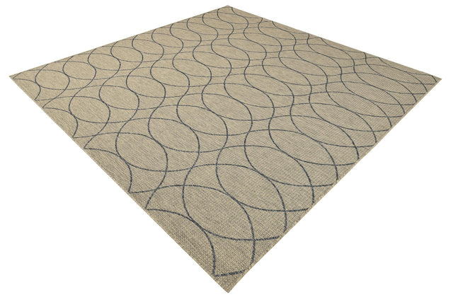 Gray Blue 10' x 10' Outdoor Trellis Square Area Rug Weather Resistant for Patio, Deck, Terrace, Balcony, Porch Geometric Design Water Safe Outside Carpet for Sale at Rug Engine
