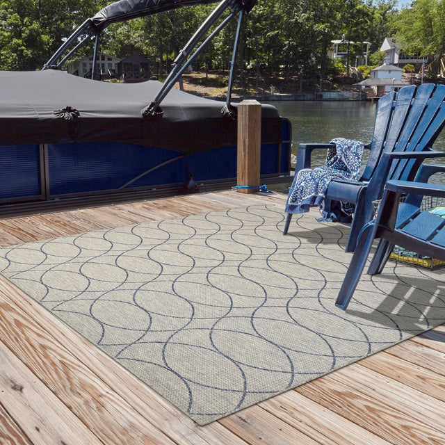 Gray Blue 10' x 10' Outdoor Trellis Square Area Rug Weather Resistant for Patio, Deck, Terrace, Balcony, Porch Geometric Design Water Safe Outside Carpet for Sale at Rug Engine
