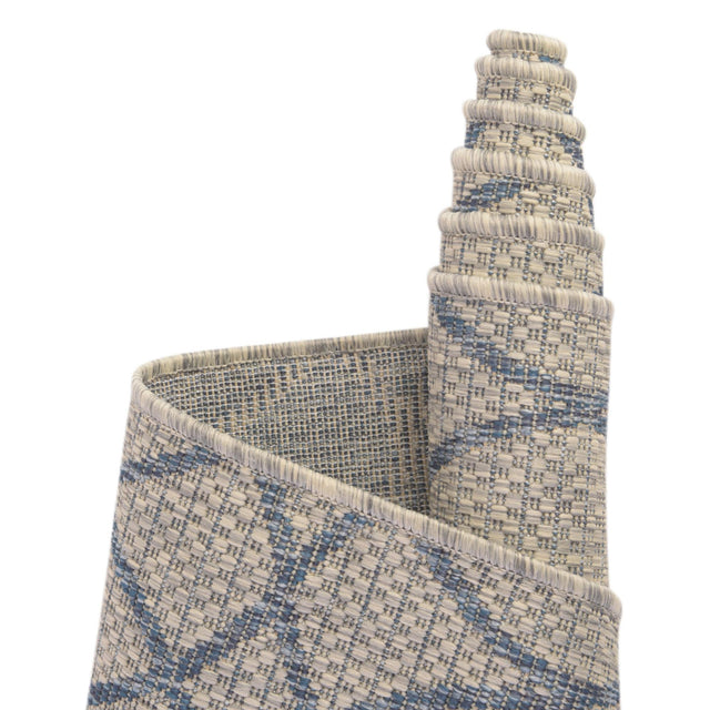 Gray Blue 4' x 4' Outdoor Trellis Round Area Rug Weather Resistant for Patio, Deck, Terrace, Balcony, Porch Geometric Design Water Safe Outside Carpet for Sale at Rug Engine