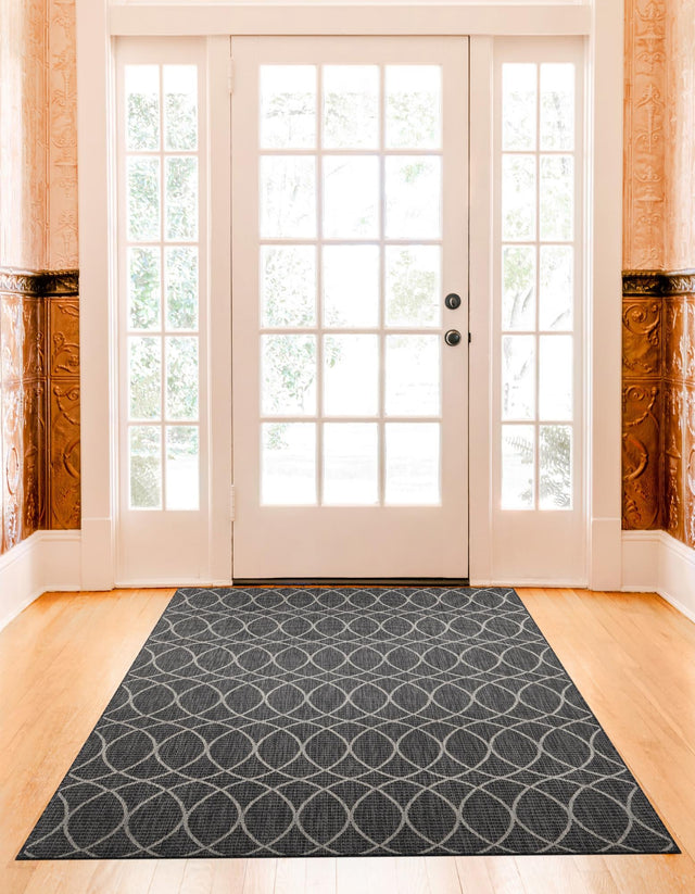 Charcoal 10' x 14' 1 Outdoor Trellis Rectangle Area Rug Weather Resistant for Patio, Deck, Terrace, Balcony, Porch Geometric Design Water Safe Outside Carpet for Sale at Rug Engine