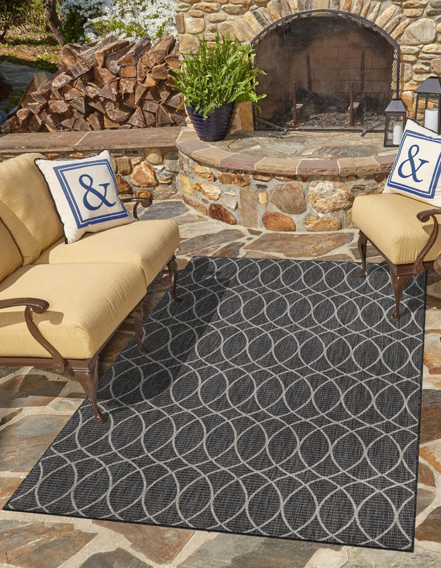Charcoal 10' x 14' 1 Outdoor Trellis Rectangle Area Rug Weather Resistant for Patio, Deck, Terrace, Balcony, Porch Geometric Design Water Safe Outside Carpet for Sale at Rug Engine