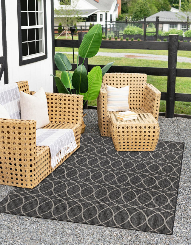 Charcoal 4' 1 x 6' 1 Outdoor Trellis Rectangle Area Rug Weather Resistant for Patio, Deck, Terrace, Balcony, Porch Geometric Design Water Safe Outside Carpet for Sale at Rug Engine
