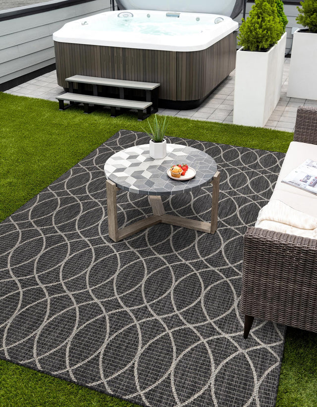 Charcoal 3' 1 x 5' 3 Outdoor Trellis Rectangle Area Rug Weather Resistant for Patio, Deck, Terrace, Balcony, Porch Geometric Design Water Safe Outside Carpet for Sale at Rug Engine