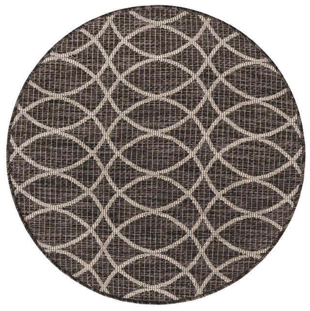 Charcoal 3' 1 x 3' 1 Outdoor Trellis Round Area Rug Weather Resistant for Patio, Deck, Terrace, Balcony, Porch Geometric Design Water Safe Outside Carpet for Sale at Rug Engine