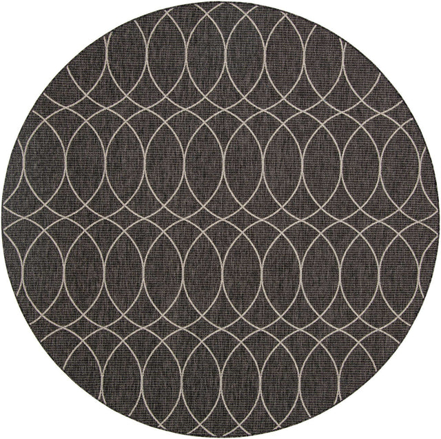 Charcoal 10' x 10' Outdoor Trellis Round Area Rug Weather Resistant for Patio, Deck, Terrace, Balcony, Porch Geometric Design Water Safe Outside Carpet for Sale at Rug Engine