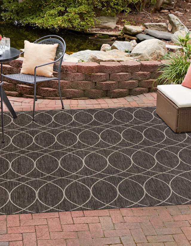 Charcoal 10' x 10' Outdoor Trellis Square Area Rug Weather Resistant for Patio, Deck, Terrace, Balcony, Porch Geometric Design Water Safe Outside Carpet for Sale at Rug Engine