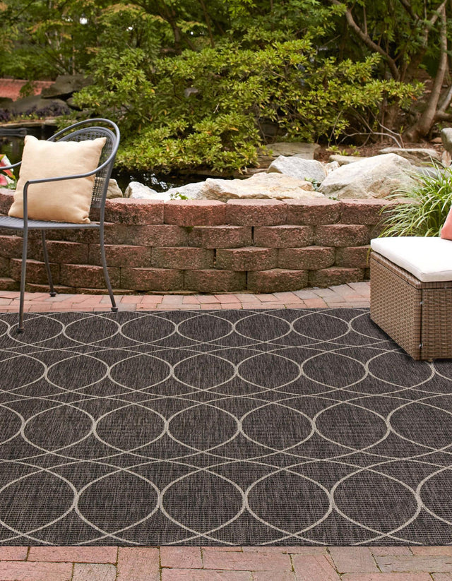 Charcoal 10' x 10' Outdoor Trellis Square Area Rug Weather Resistant for Patio, Deck, Terrace, Balcony, Porch Geometric Design Water Safe Outside Carpet for Sale at Rug Engine