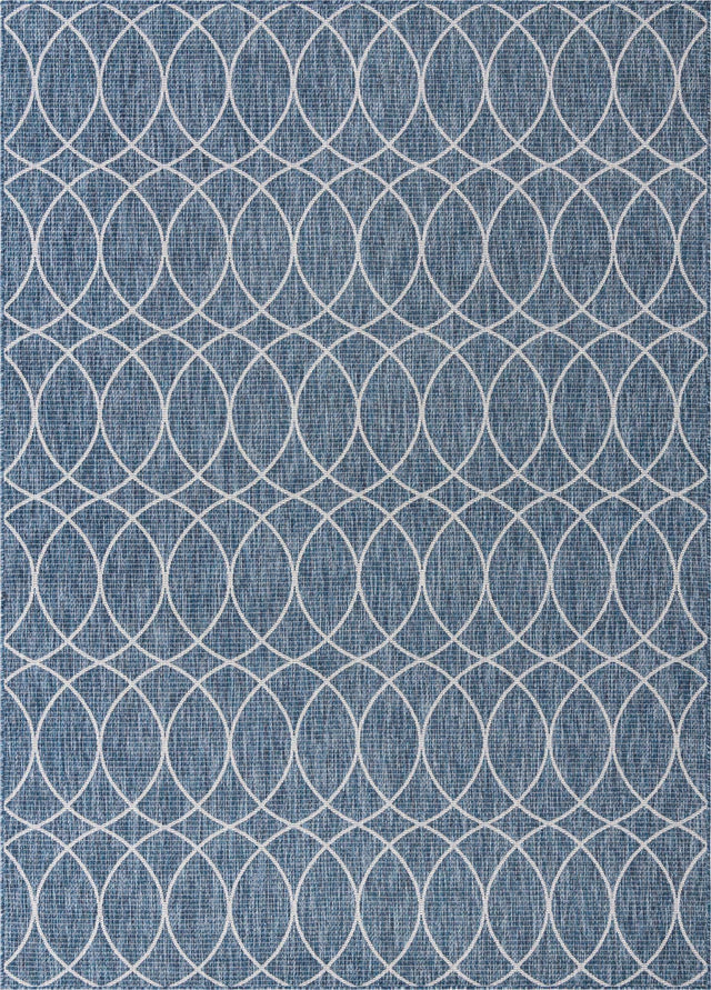 Blue 7' 10 x 11' Outdoor Trellis Rectangle Area Rug Weather Resistant for Patio, Deck, Terrace, Balcony, Porch Geometric Design Water Safe Outside Carpet for Sale at Rug Engine