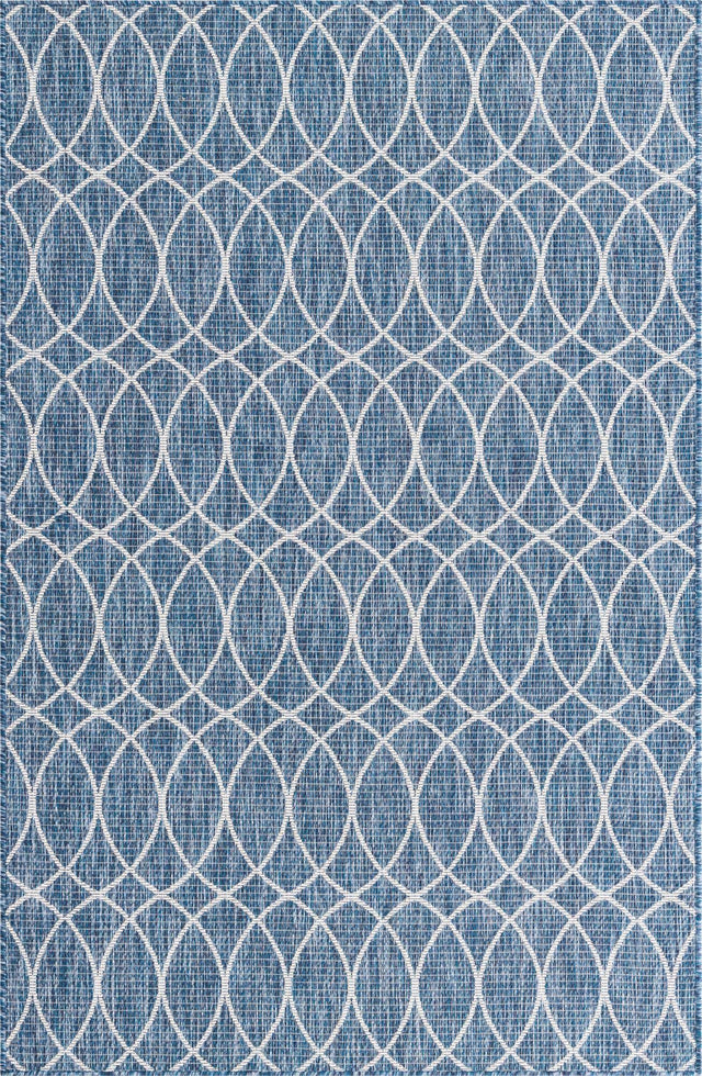 Blue 5' 3 x 8' Outdoor Trellis Rectangle Area Rug Weather Resistant for Patio, Deck, Terrace, Balcony, Porch Geometric Design Water Safe Outside Carpet for Sale at Rug Engine