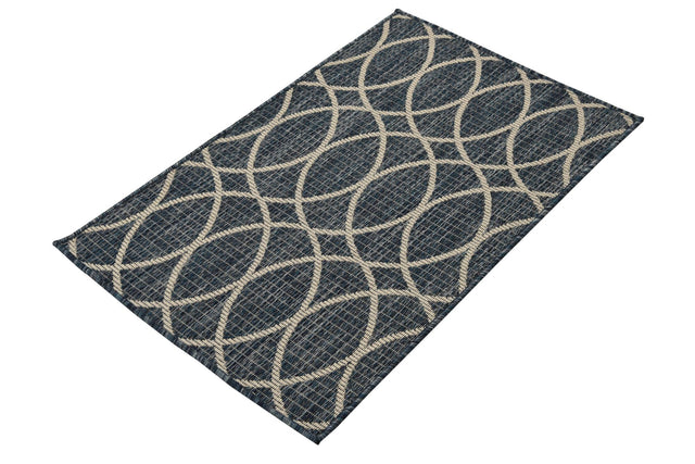 Blue 2' x 3' 1 Outdoor Trellis Rectangle Area Rug Weather Resistant for Patio, Deck, Terrace, Balcony, Porch Geometric Design Water Safe Outside Carpet for Sale at Rug Engine